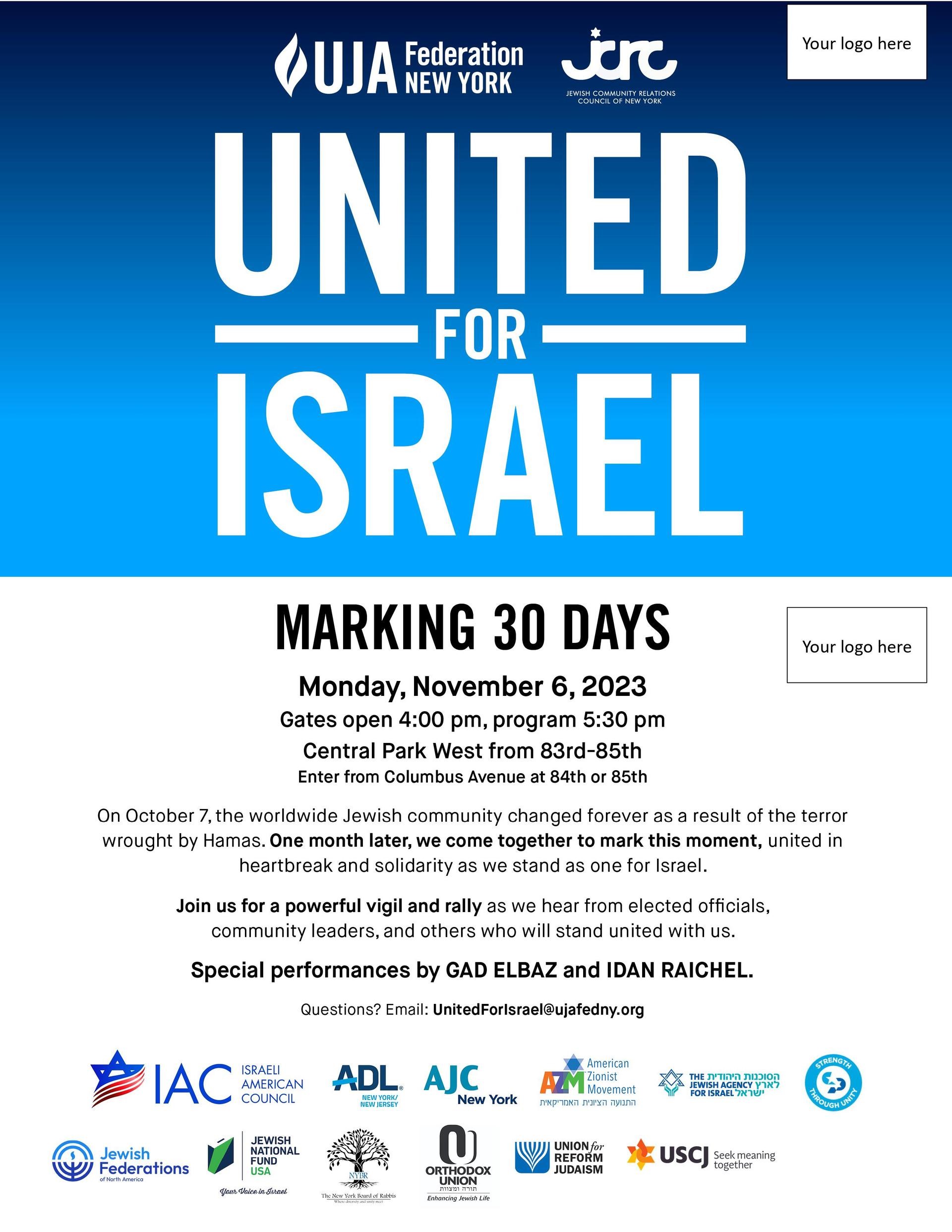 UJA Federation NY and JCRC - United for Israel Marking 30 Days