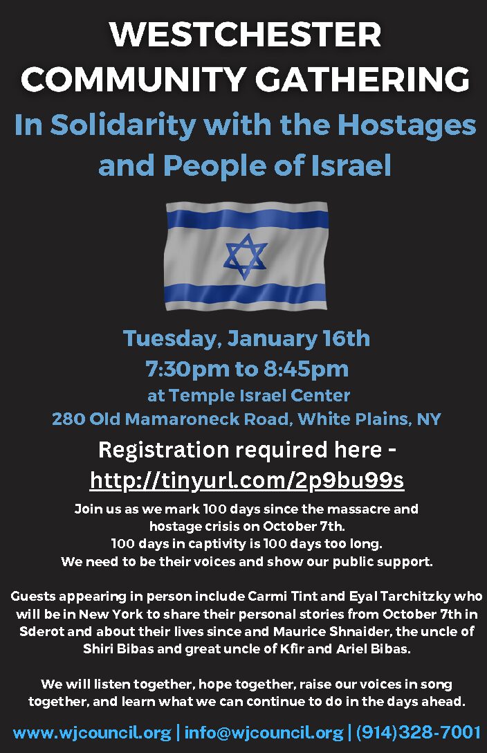 JAFI, UJA and WJC Community Gathering in Solidarity with the Hostages and People of Israel